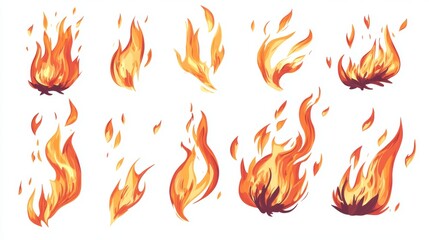 Fire Flame Animation Isolated on White Background for Game GUI Elements Generative AI