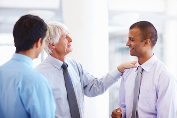 Business people, manager and team talking in office, partnership and consulting mentor for advice....