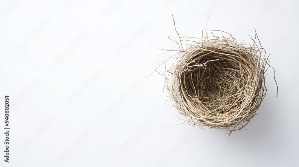 Poster empty bird nest isolated on white background for decoration or design generative ai