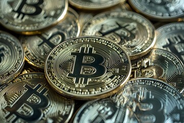 Bitcoin-M&uuml;nzen &ndash; Kryptow&auml;hrung in realistischer Darstellung