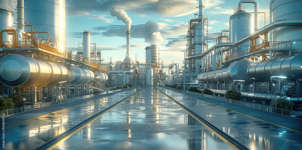 Poster futuristic smart factory industry landscape. generative ai.