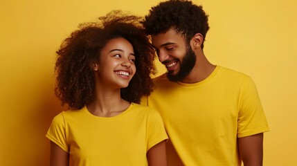 Fototapeta premium Curly-haired girl leans on friend happily.