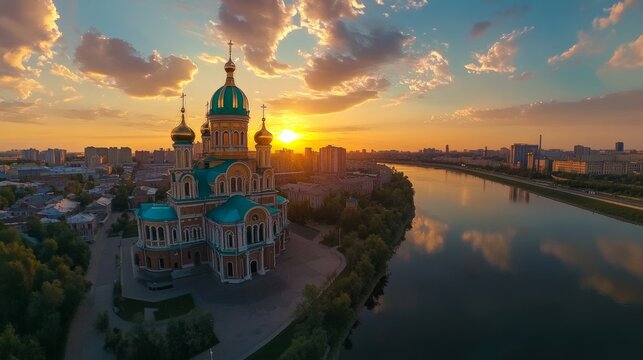 Assumption Cathedral panoramic Omsk Dron.
