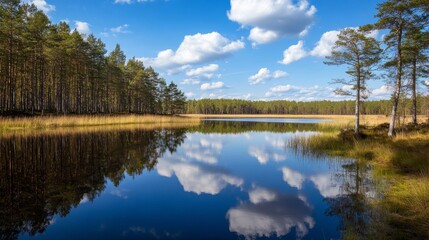 Latvia's Kemeri park: lakes mirror sky.