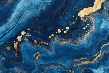 Fototapeta premium Processed collage of luxurious ocean blue and gold ink marble texture. Background for banner, backdrop or texture for 3D mapping , ai