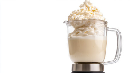 
A PNG image of a blender filled with cream, isolated against a white background.









