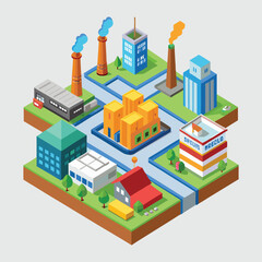 vector isometric buildings and industry illustration vector
