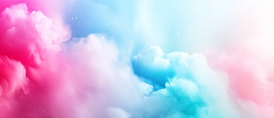  A blue, pink, and white cloud floats against a blue, pink, and white sky