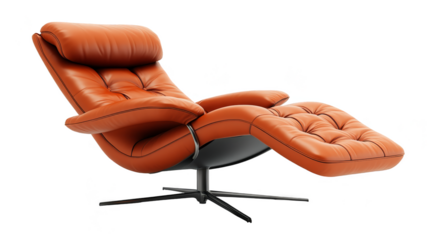 Modern brown leather recliner chair with footrest isolated transparent background