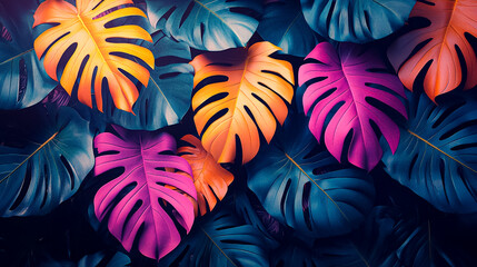 A colorful display of leaves with a blue background