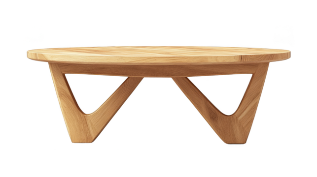 Round Wooden Table with Unique Triangular Legs   Mid Century Modern Design