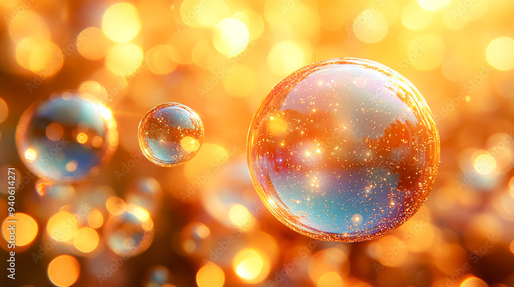 Poster three bubbles of different sizes are floating in the air