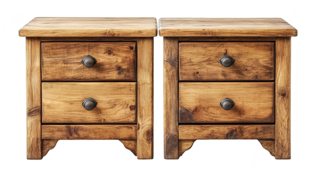Rustic Wooden Nightstands with Two Drawers and Metal Knobs