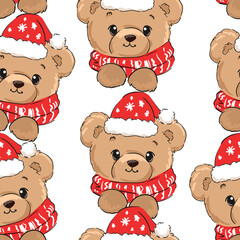 Christmas background Seamless pattern teddy bear new year print design background vector textile for kids fashion