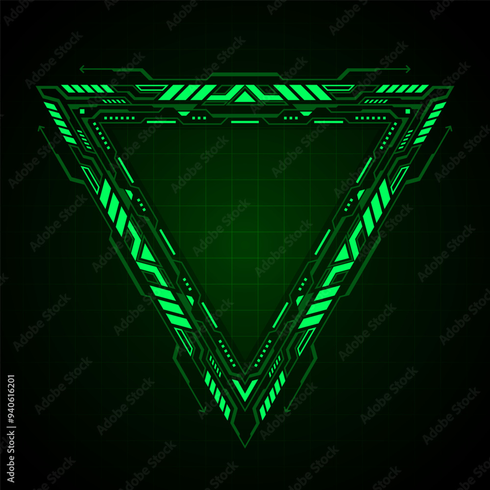 Poster abstract green geometric triangle frame technology futuristic hud design for digital media.