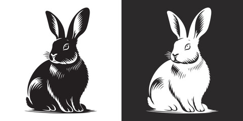 vector white and black rabbit