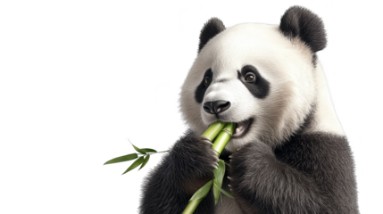Cute panda eating bamboo isolated transparent background