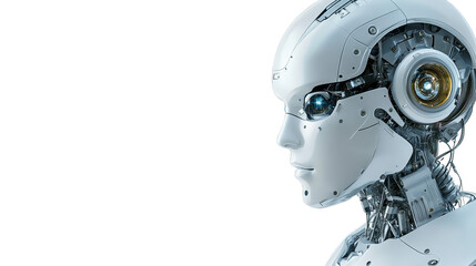 Futuristic AI Robot Head with Blue Eye and Glowing Core