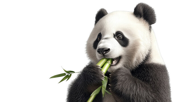 Cute panda eating bamboo isolated transparent background
