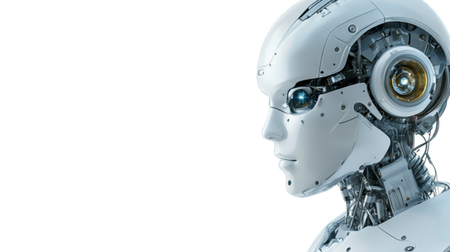 Futuristic AI Robot Head with Blue Eye and Glowing Core