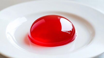 Single Red Jelly on White Plate, Delicious Sweet Dessert Generative AI