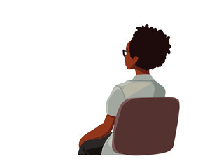 Siting black woman from back on white background