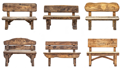 Rustic wooden bench set isolated transparent background