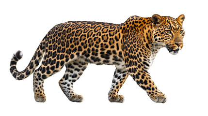 Obraz premium Leopard walking isolated transparent background