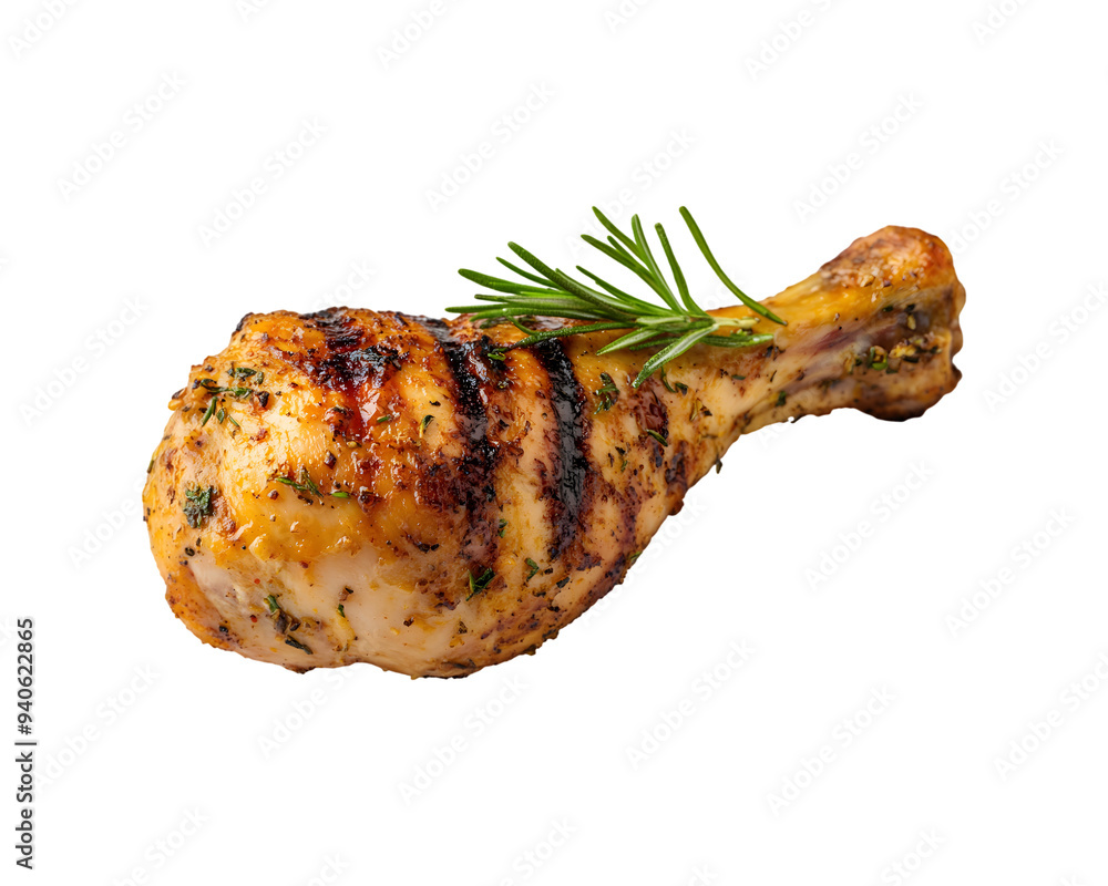 Wall mural tasty grilled chicken leg isolated on transparent background, cut out