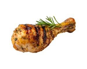 Tasty grilled chicken leg isolated on transparent background, cut out