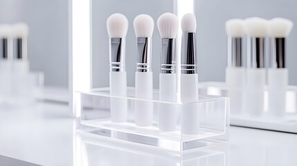 Transparent acrylic brush holder with LED lighting, futuristic and stylish, maximizing space while enhancing the visual appeal of vanity areas