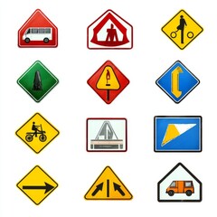 sign, icon, warning, symbol, danger, road, traffic, vector, safety, set