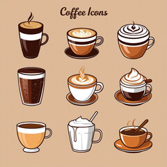 Obraz premium illustration featuring a collection of coffee icons, each representing a different type of coffee drink. 