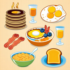 illustration featuring a collection of breakfast icons, each representing a different breakfast dish