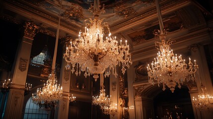 Obraz premium Luxurious Event Space with Grand Chandeliers and Elegant Decor