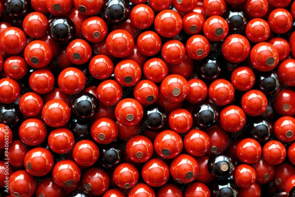 Poster red and black sphere abstract: a captivating abstract composition of red and black spheres, creating