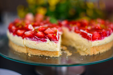 Strawberry cheesecake on the festive table