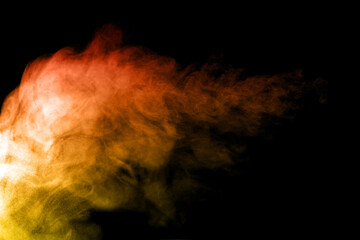 Isolated orange fog or smoke effect on black background and orange smoke. Orange clouds, fog or...