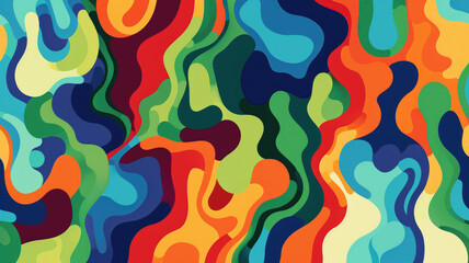 Abstract colorful psychedelic pattern with fluid wave shapes in blue green orange red and violet