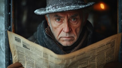 Elderly Man Reading Newspaper