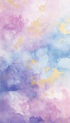 Delicate watercolor abstract background in pastel shades of pink, blue, yellow, and purple creating a serene and dreamy atmosphere.