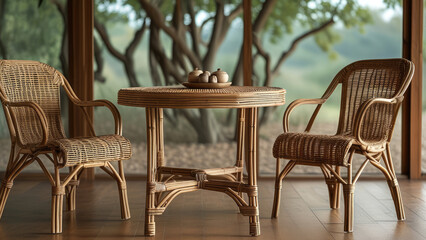 Natural Charm: Rattan Chair and Table Set for Relaxed Living