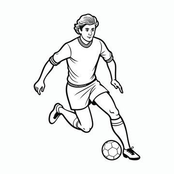 soccer player dribbling ball black and white clip art preview
