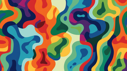 Abstract colorful psychedelic pattern with fluid wave shapes in blue green orange red and violet