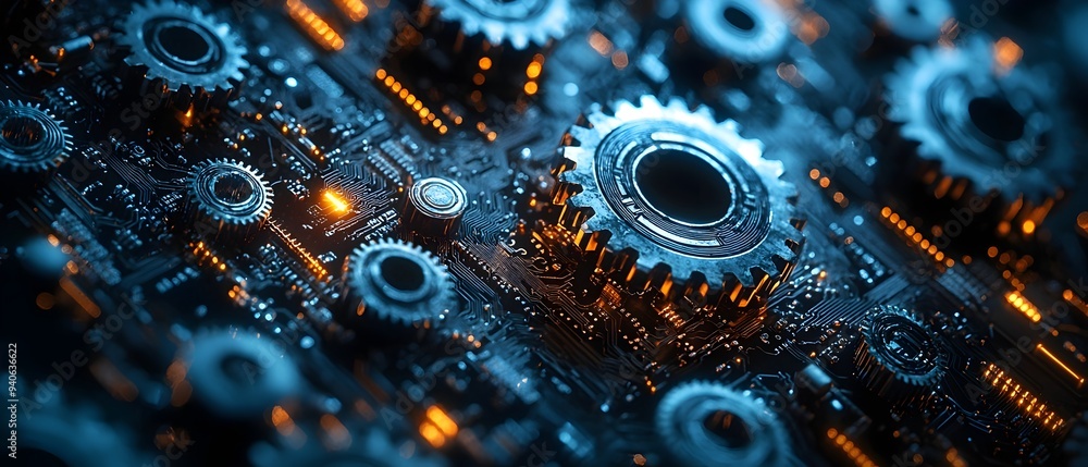 Poster abstract rendering depicting the interplay between economic policy decisions and technological innov