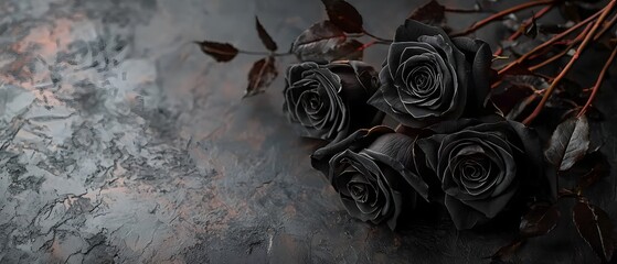 Haunting Halloween Bouquet with Enigmatic Black Roses and Eerie Vines   A Photography Concept with Dramatic Gloomy and Mysterious Floral Arrangement Perfect for Spooky