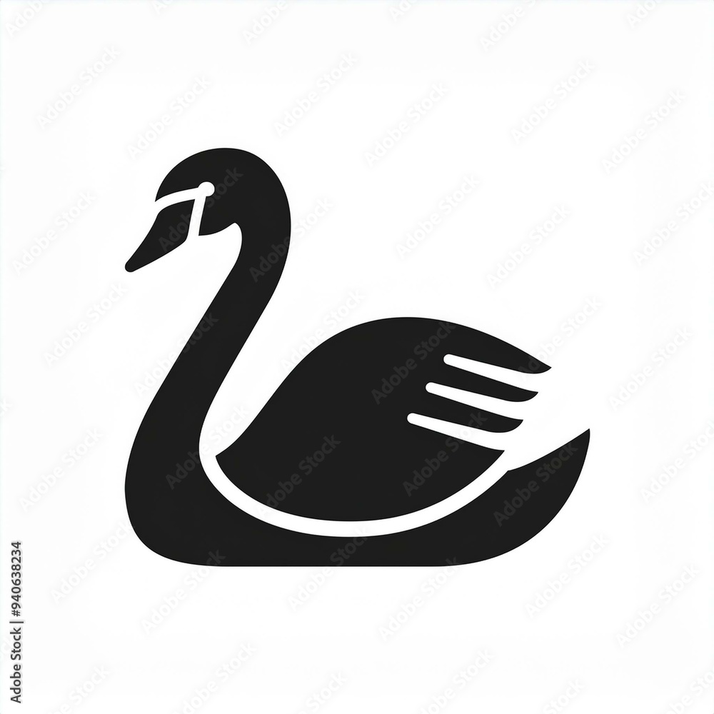 Wall mural swan black icon isolated on white