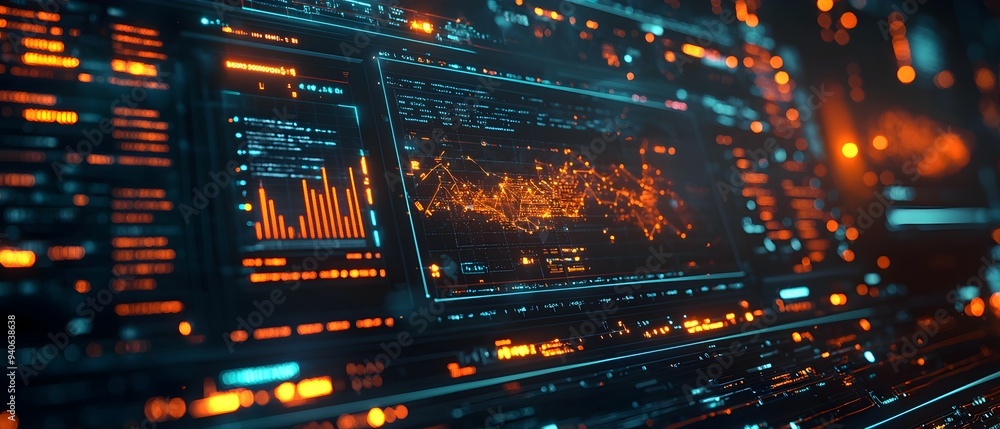 Poster close up view of a digital interface showcasing the data analytics and visualizations related to eco