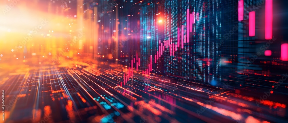 Poster vibrant digital interface displaying comprehensive data visualizations and analytics