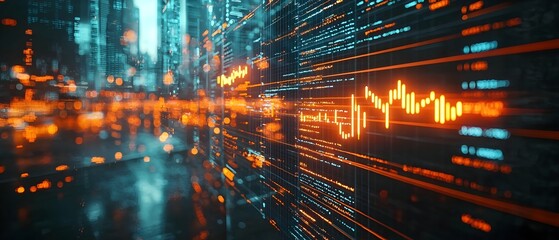 Close up view of a futuristic digital interface displaying real time data and visualizations showing the impact of economic policy adjustments on financial markets  The complex array of charts graphs